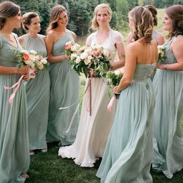Amazing Sage Bridesmaid Dresses Country Style Beach Garden Wedding Party Long Bridesmais Gowns One Shoulder Halter V Neck Strapless Styles