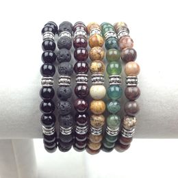 SN0619 Man Yoga Bracelet 6mm lava jasper india agate onyx garnet Nutural Stone Bracelet Luck Jewellery Wellbeing Balance Bracelet