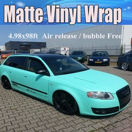 Premium Tiffany Blue Matte Vinyl Wrap Mint Matt Vinyl Car Wrapping with Air bubble Free Car stickers 1.52x30m/Roll 5x98ft