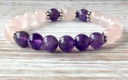 SN1067 Hot Sale Rose Quartz Amethyst Bracelet Wrist Mala Beads Healing Crystals Bracelet Heart Chakra Jewellery