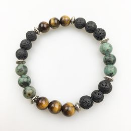 SN1220 High Quality Lava Men`s Bracelet African Tuqurise Tiger Eye Bracelet Vintage Design Bracelet Free Shipping