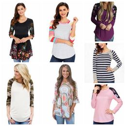 Christmas Shirts Women Flower T Shirt Print Blouse Slim Camo Tops Casual Fashion Dress Leisure Long Sleeve Tees Loose Tank 53 Colours B3600