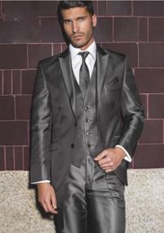 Custom Made Peak Lapel Two Buttons Black Groom Tuxedos Suit Men's suits three-piece (Jacket+Pants+Tie+Vest)show thin