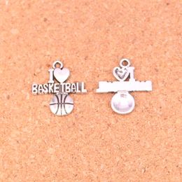 80pcs Antique Silver Plated i love basketball Charms Pendants for European Bracelet Jewelry Making DIY Handmade 21*20mm