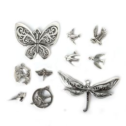 Free shipping New 58pcs Mixed Tibetan Silver Plated Butterfly Bird Pendants Jewelry Making Diy Charm Handmade Crafts jewelry making DIY