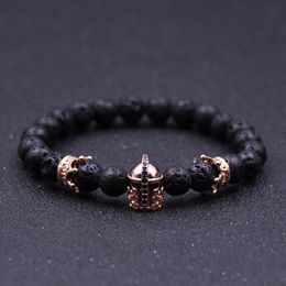 New Roman Helmet Bracelet Men Boy Black Lava Rock Stone Beaded energy Bracelets Jewellery Christmas gift free shipping