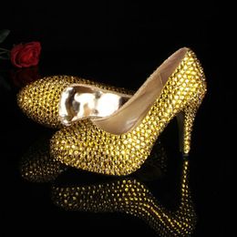 Women High Heels Pumps Girls Dress Shoes Gold Colour Sexy Party Shoes with Rhinestones Women Wedding Dress Shoes for Bridal
