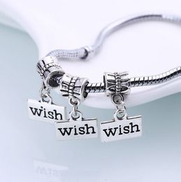 100Pcs Tibetan Silver Wish Charms Big Hole Dangle Beads Fit pendant For Jewellery Makings Bracelet