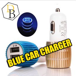 Car Charger New Dual USB Blue Light LED Car Charger Universal Converter Colorful Adaptor For Iphone Samsung LG HTC