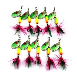 Hengjia Fishing Lure Buzzbait Spinner Bait 10Pcs Artificial Spinnerbait Sequin Spoon Baits Metal Fishing Treble Feather Hooks