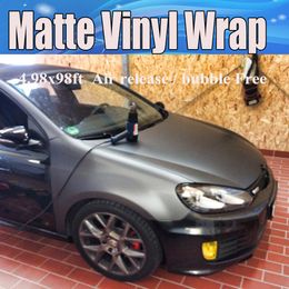 Metallic Matt Grey Gunmetal Grey Vinyl Car wrapping Film with air drain Car stickers Foile Wrapping Size: 1.52*30m Roll Free Shipping