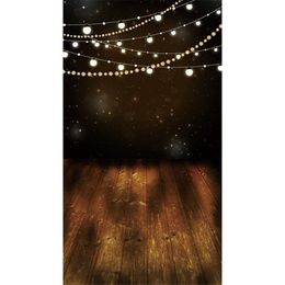 Digital Printed Shining Bulbs Glitter Stars Night Photography Backdrops Vinyl Kids Children Photo Background Brown Wood Floor