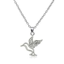 Drop Shipping Shiny Silver Tone Crystal Hummingbird Bird Pendant Nature Necklace for Women And Girls