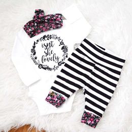 Baby Clothing Sets Spring Autumn Baby Girl Clothes Cotton Long Sleeve Romper + Striped Pants + Floral Headband 3PCS Girls Outfits Clothing