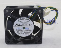 Original EVERFLOW 6025 DC12V 0.26AMP 6CM 60*60*25MM F126025DU 4 wire cooling fan