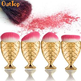 Outtop Colour Women 4pcs Gold Mermaid Brush Cosmetic Powder Foundation Contour Brushes 170321 Drop Shipping