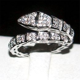Brand Snake Ring Fashion 10KT white gold filled Pave setting Full diamond cz rings Wedding Bride Jewellery Band for Women Size 5-10