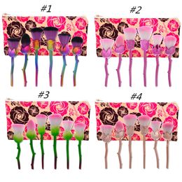 Rose Flower Makeup Brushes Set 6pcs Cosmetic kit Contour Face Powder Eyeshadow 3D Lover's Multipurpose Make up Brush with bag