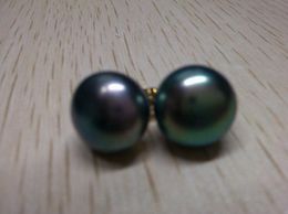 -atemberaubend Ein Paar natürliche 11-12mm Tahitian schwarze Perle Ohrring 14K