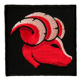 Zodiac Aries Red Ram With Curled Horns Patch, Astrology Sign Embroidered Patches 2*2 INCH Free Shipping