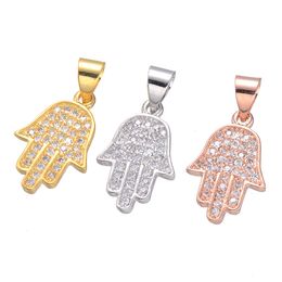 Hamsa Hand of Fatima Pendant Women/Men Lucky Jewellery Gift Trendy necklace pendants Silver Rose Gold Plated Rhinestone Palm chain charm for lady