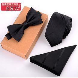 Neckties bow tie Handkerchief Three sets with Box packaging 27 Colours stripe NeckTie For Men's Father's day Christmas gifts Free TNT Fedex