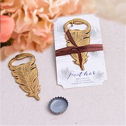 FREE SHIPPING 50PCS Vintage Antique Gold Feather Bottle Opener Wedding Favours Bridal Shower Event Party Table Decor