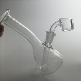 4.3 inch mini glass oil rig with 3mm thick short neck quartz banger set clear thick water pipes for smoking