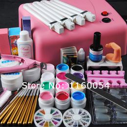 Wholesale-2015 New Pros 36w pink uv lamp 12 Colours UV Gel solid uv gel cleanser plus nail tools kit 230# &