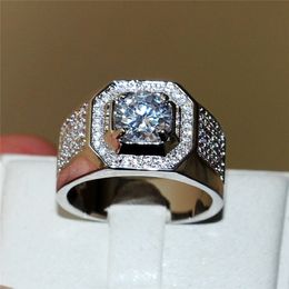 Fashion 10KT white gold filled Gemstone Zircon Diamond Ring for Men Vintage Jewelry CZ Anel Masculino Engagement Wedding Band Rings SZ 7-13