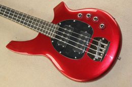 In Stock, Bongo 4 Strings Bass StingRay Metallic Red Electric Bass Guitar, 9V Battery & Active Wires, Black Pickguard Drop Shipping