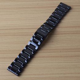 Black polished and matte watchband ceramic Watches Men Women Accessories fashion bracelet with butterfly buckle 20mm 22mm fit Smar288B