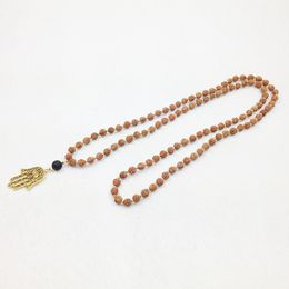 ST0244 Hamsa Handmade Mala Necklace Yoga Meditation Energy Necklace African Beads Necklaces