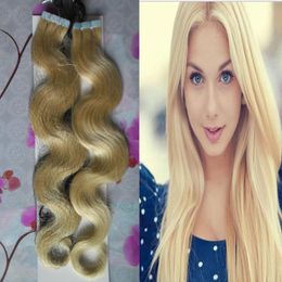 Tape In Human Hair Extensions 200g 80pcs Blonde Brazilian Hair body wave Skin Weft Tape Hair Extensions