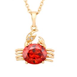 Red Lovely Crab Animal Pendant 18k Yellow Gold Filled Childrens Girls Pendant Necklace Chain