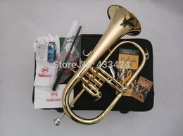 -Amerikanisches Bachflügelhorn Gold-Lack B B-Profipumpe Top Musikinstrumente aus Messing Trompete Trompeterhorn