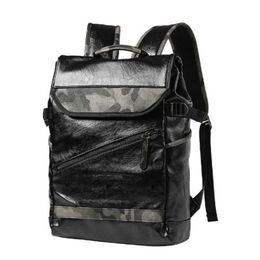New Men's PU leather backpack black Everyday Backpack Large Capacity cool camouflage men PU leather backpack Laptop Bag out303
