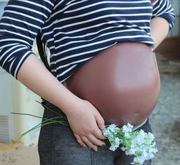 free shipping silicone fake pregnant belly brown Colour 2000-4600g/pc for unisex with transparent straps being beauty