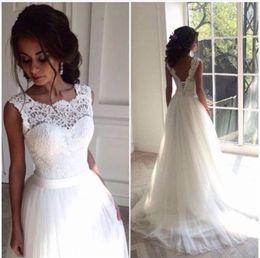 Sleeveless Lace Up Sweep Train Ribbon Tulle White In Stock Whole Sale Wedding Dresses Beach Wedding Gown
