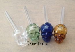 Skull glass oil burner Colourful Glass Pipes 14cm Length Handle Pipes Curved Mini Beautiful Colour glass tube Pipe 10pcs free shipping