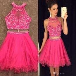 Beads Crop Top Skirt 2 piece Homecoming Dresses short corset prom dresses Graduation Gowns Mini Skirt two piece cocktail party gowns