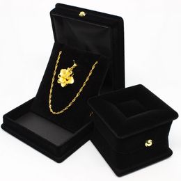 Square Shape Balck Colour Velvet Rings Pendant Necklaces Boxes Jewellery Display Packaging Holder Case For Wedding Birthday