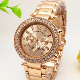 M brand diamond Japan movement quartz wrist Gold stainless steel Relojes Business fashion Men women Top quality golden silver wris256y