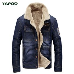 Wholesale- TAPOO Brand Men Denim Jackets Dark Blue Thick Windproof Winter Jackets Fashion Men Windbreaker Jaqueta Masculina Plus Size M-4XL