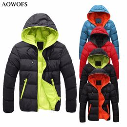Men's Down & Parkas Wholesale- AOWOFS 1Piece Men's Slim Casual Warm Jacket Hooded Winter Thick Coat Parka Overcoat Hoodie