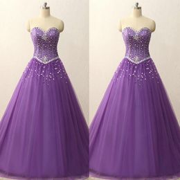 Cheap Quinceanera Dresses Light Purple A Line Sweetheart Sleeveless Crystals Prom Dress Long Formal Vestidos Festa Corset Back