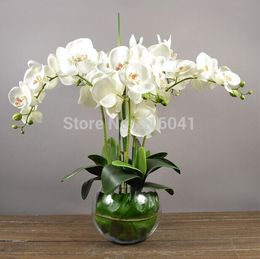 -Orquídeas de Arreglos Florales con Hojas Toque Real Flor de la Mesa de Boda Festejo Falso Flor Decorativo Evento Flor Envío Gratis