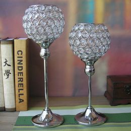 2pcs/lot Crystal globe Votive Candle Holder Metal Candle stand with Crystal Ball Silver-gold for Home decoration