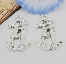 Free Ship 100Pcs Antique Silver Boy and Girl Charms Pendant For Jewellery Makings 29x15mm