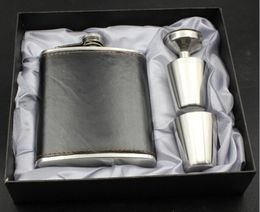 7oz Stainless Steel Hip Flask Set With PU Cover Two Cups Funnel Portable Outdoor Whisky Stoup Wine Pot Alcohol Bottles With Retail Box